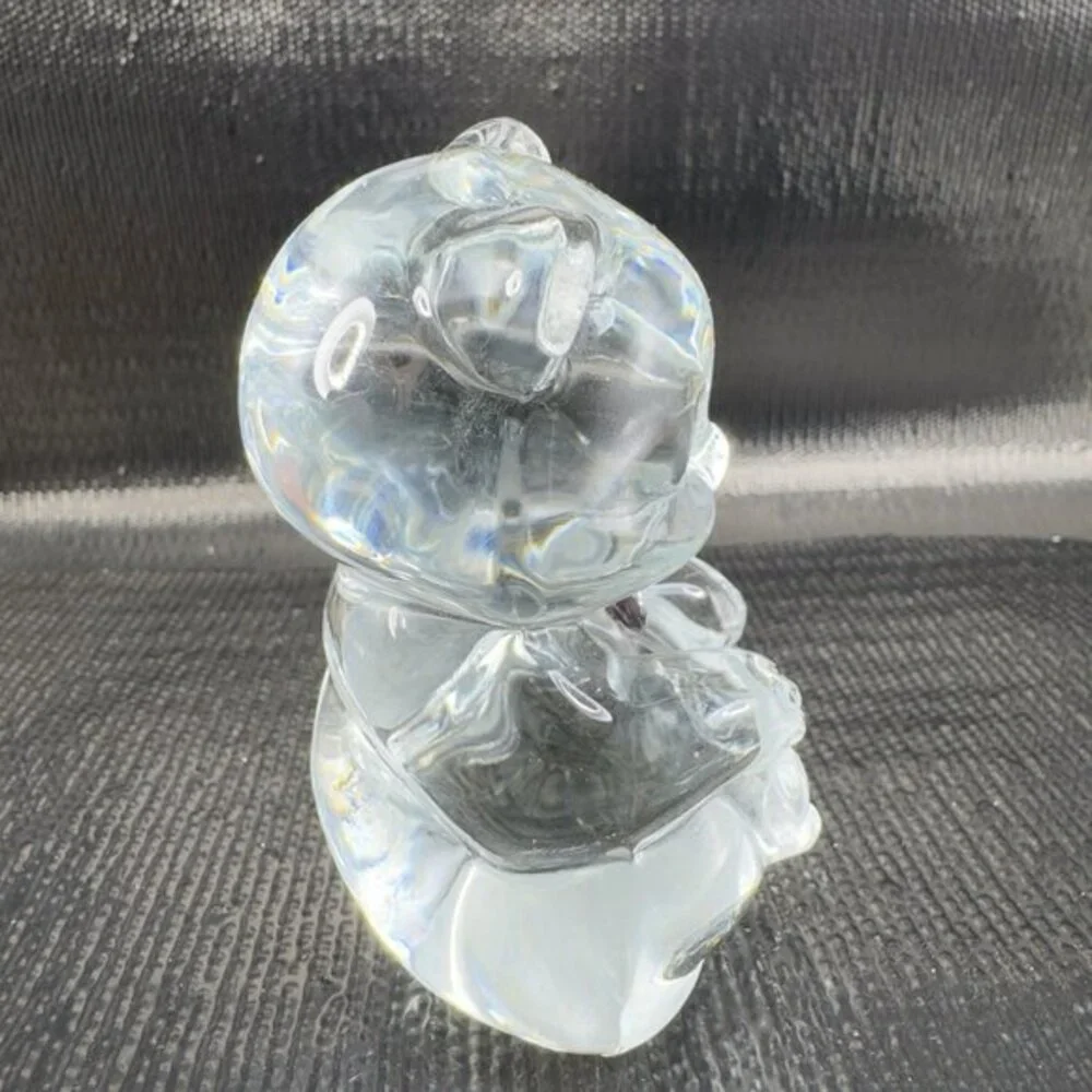 Vintage Fenton Clear Glass Bear Figurine‎ Paperweight With Purple Amethyst Stone